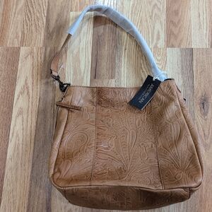American Leather Co Floral Embossed Brown Shoulder Bag